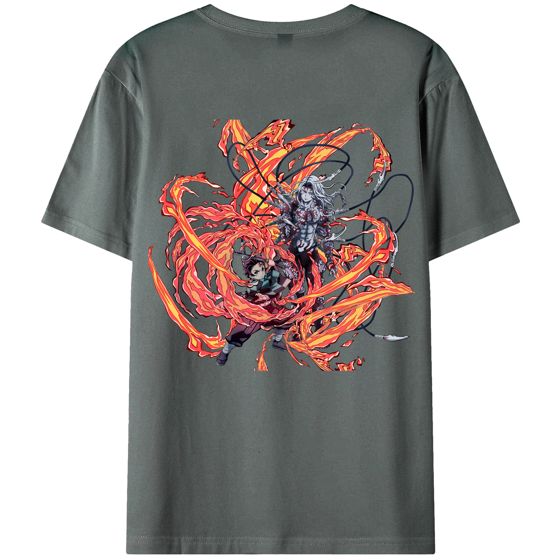 （画像用） 鬼滅の刃 竈門 炭治郎／かまど たんじろう Kamado Tanjirou 綿100％ メンズ半袖Tシャツ（バックプリント） 通気性